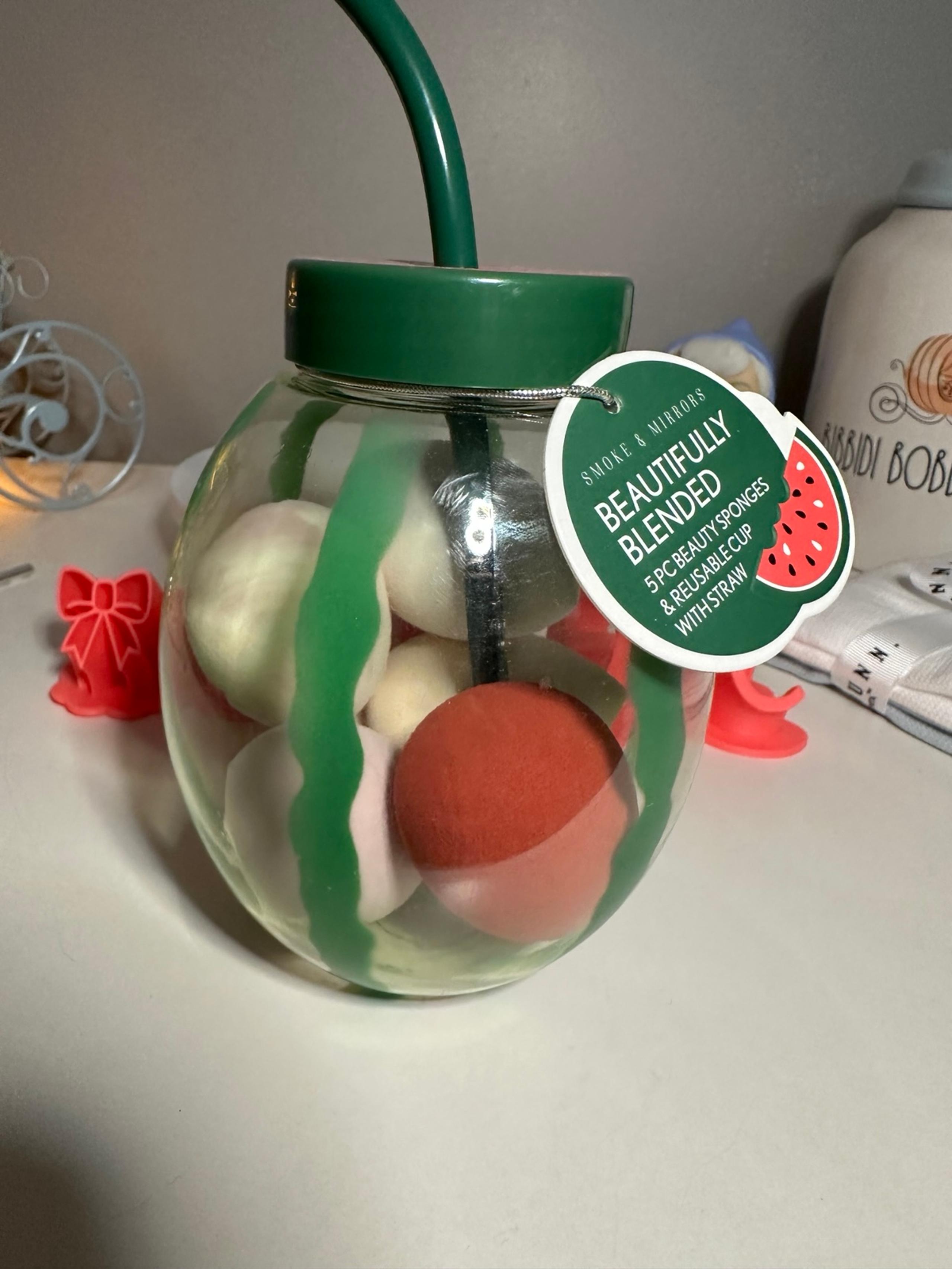 Watermelon Themed 5pc Makeup Sponge Set with Reusable Cup & Straw