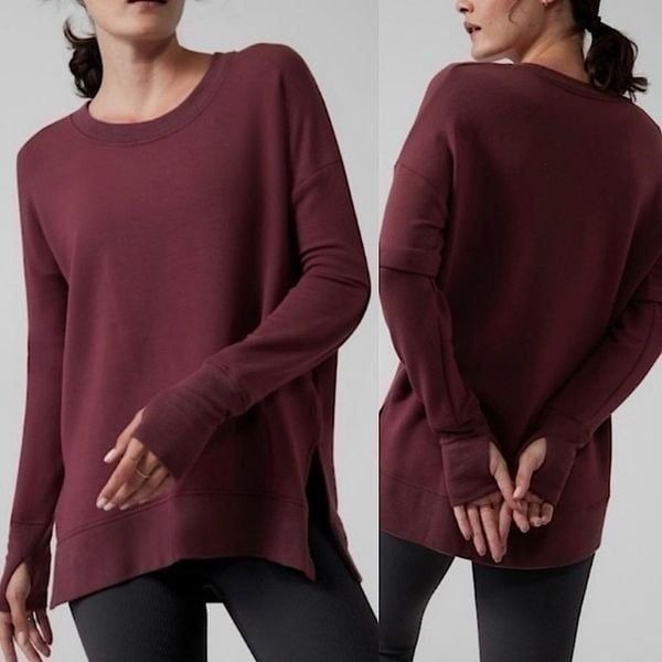 Athleta Coaster Luxe Sweatshirt burgundy crewneck, long sleeve cozy lined L