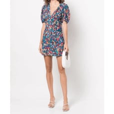 Staud Milla Floral Mini Dress Short Puff Sleeve V Neck Size 0
