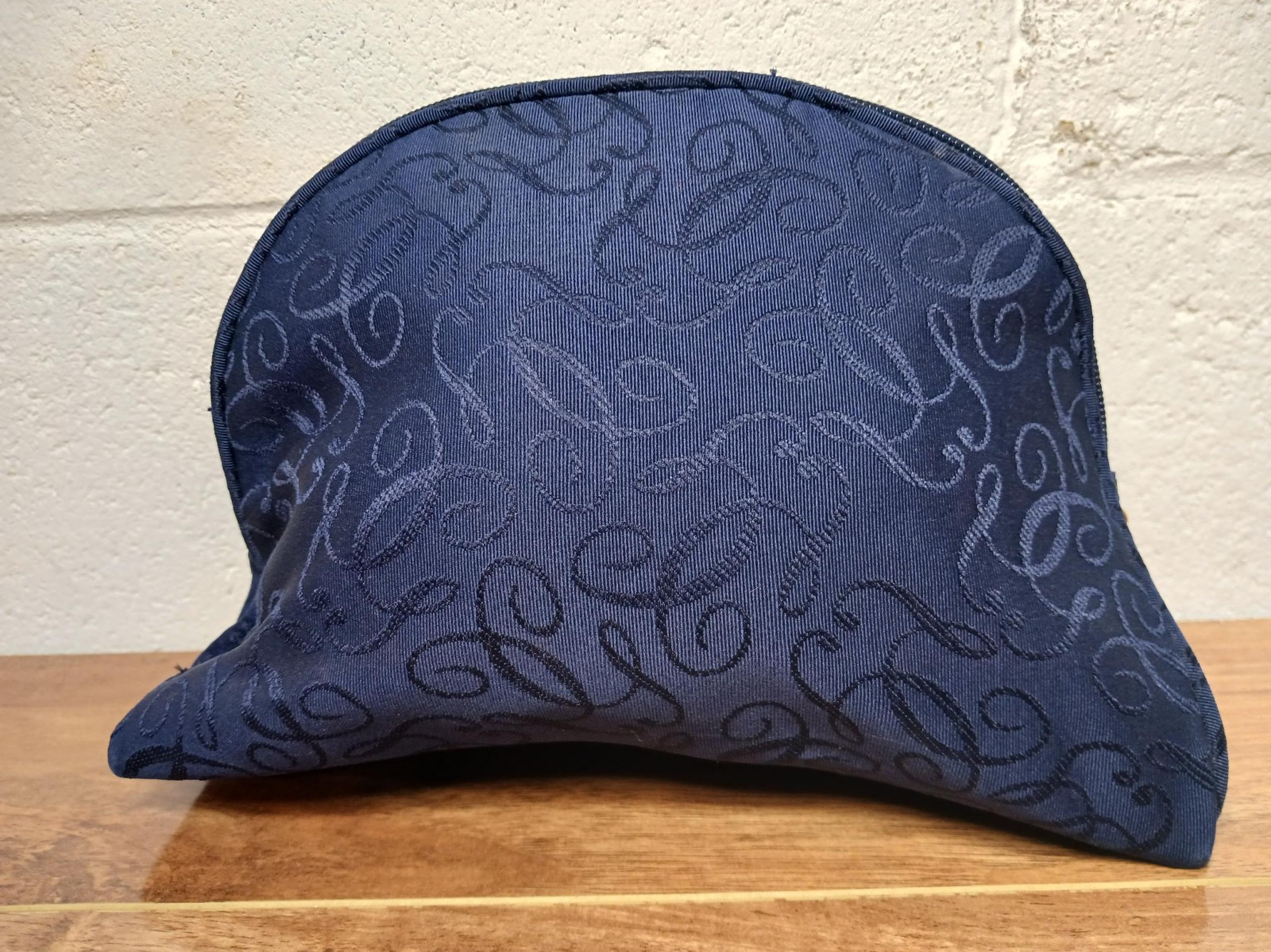 Vintage Guerlain Paris Navy Blue Canvas Cosmetic Travel Makeup Pouch/Bag