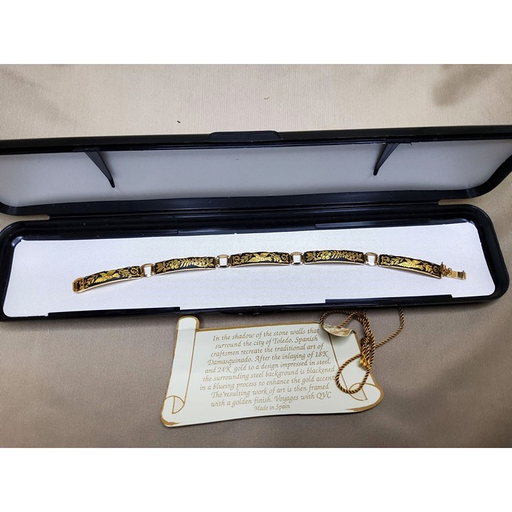 vintage handcrafted damasquinado 14k & 18k gold inlay bracelet