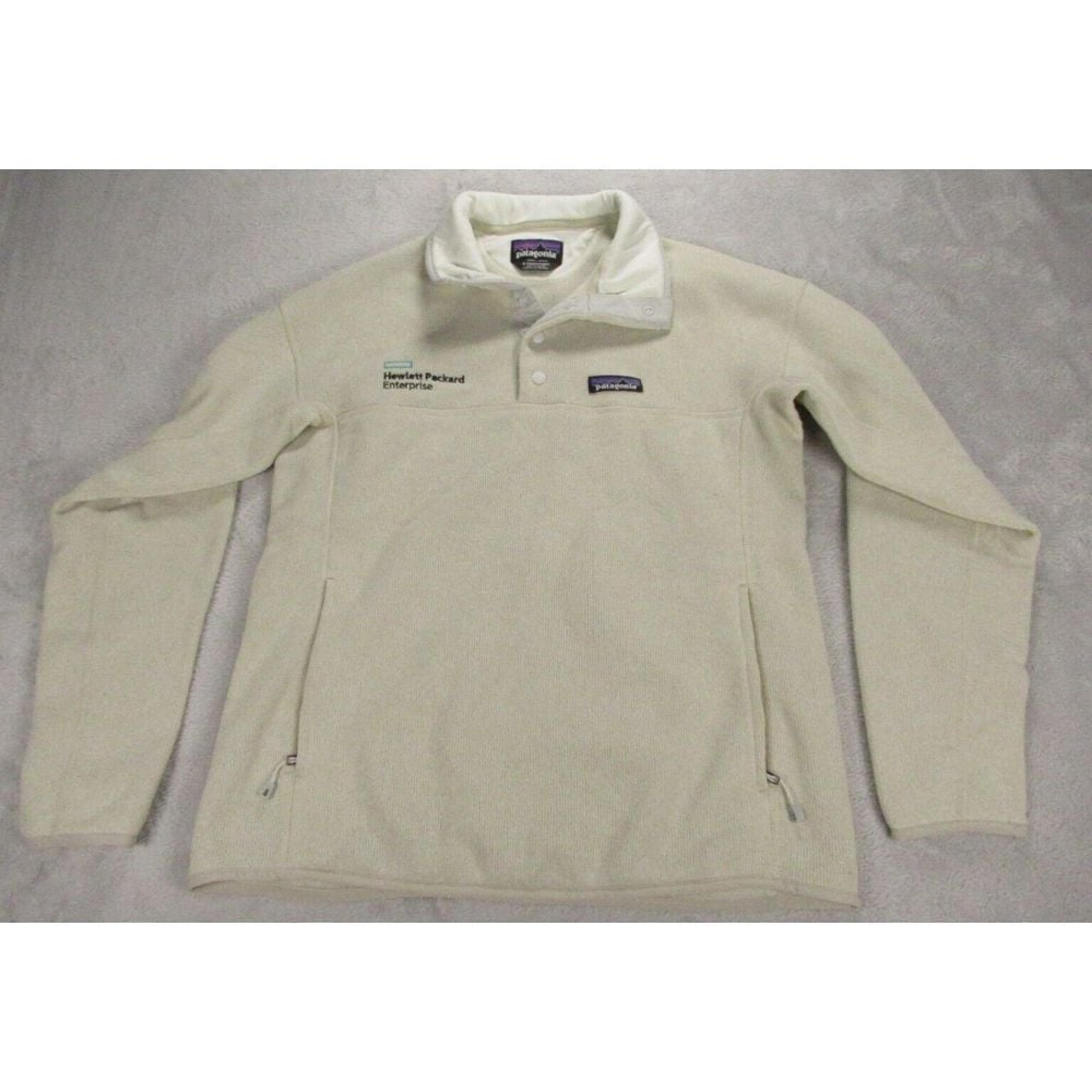 Patagonia Sweater Womens Small Cream Hewlett Packard Zip Pockets Snap-T Pullover