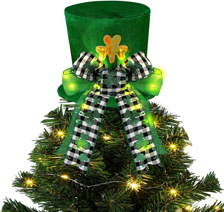St Patrick's Day Hat Tree Topper Hat Led Hat for Tree Green Large Black Velvet