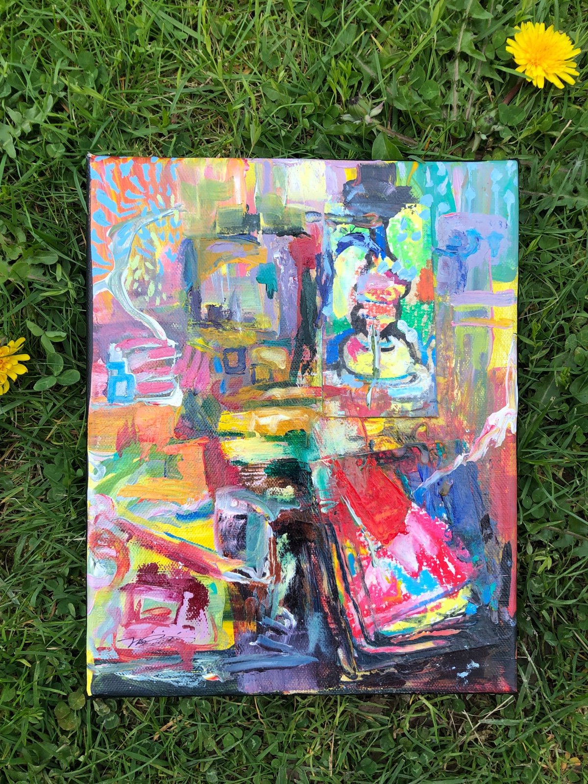 “The Bedroom” original painting collage oil pastel acrylic on canvas 8”x10” OOAK