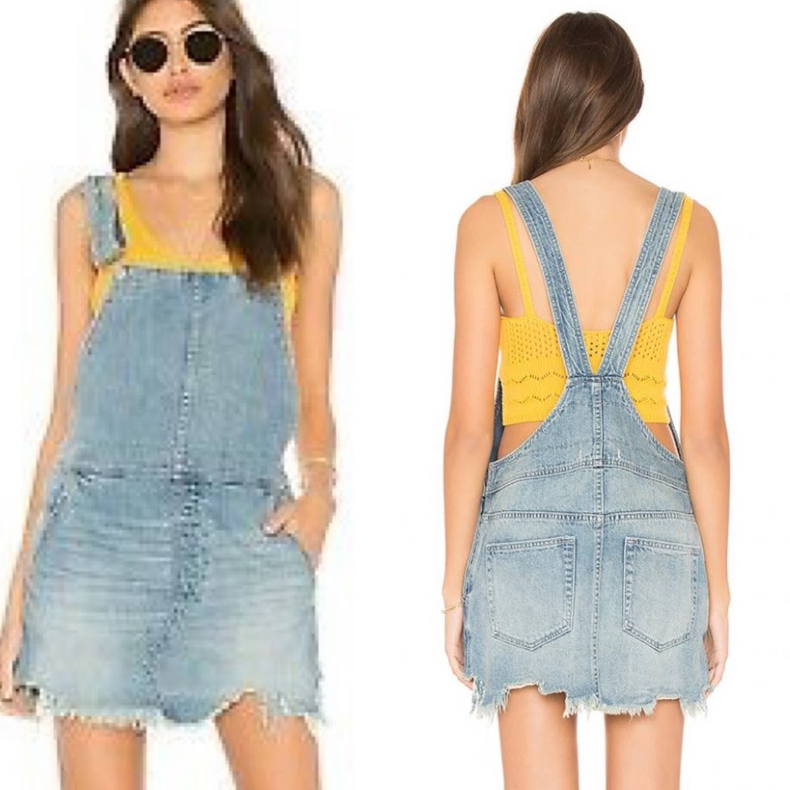 Free People torn up jumper distressed denim skirt overall size 0