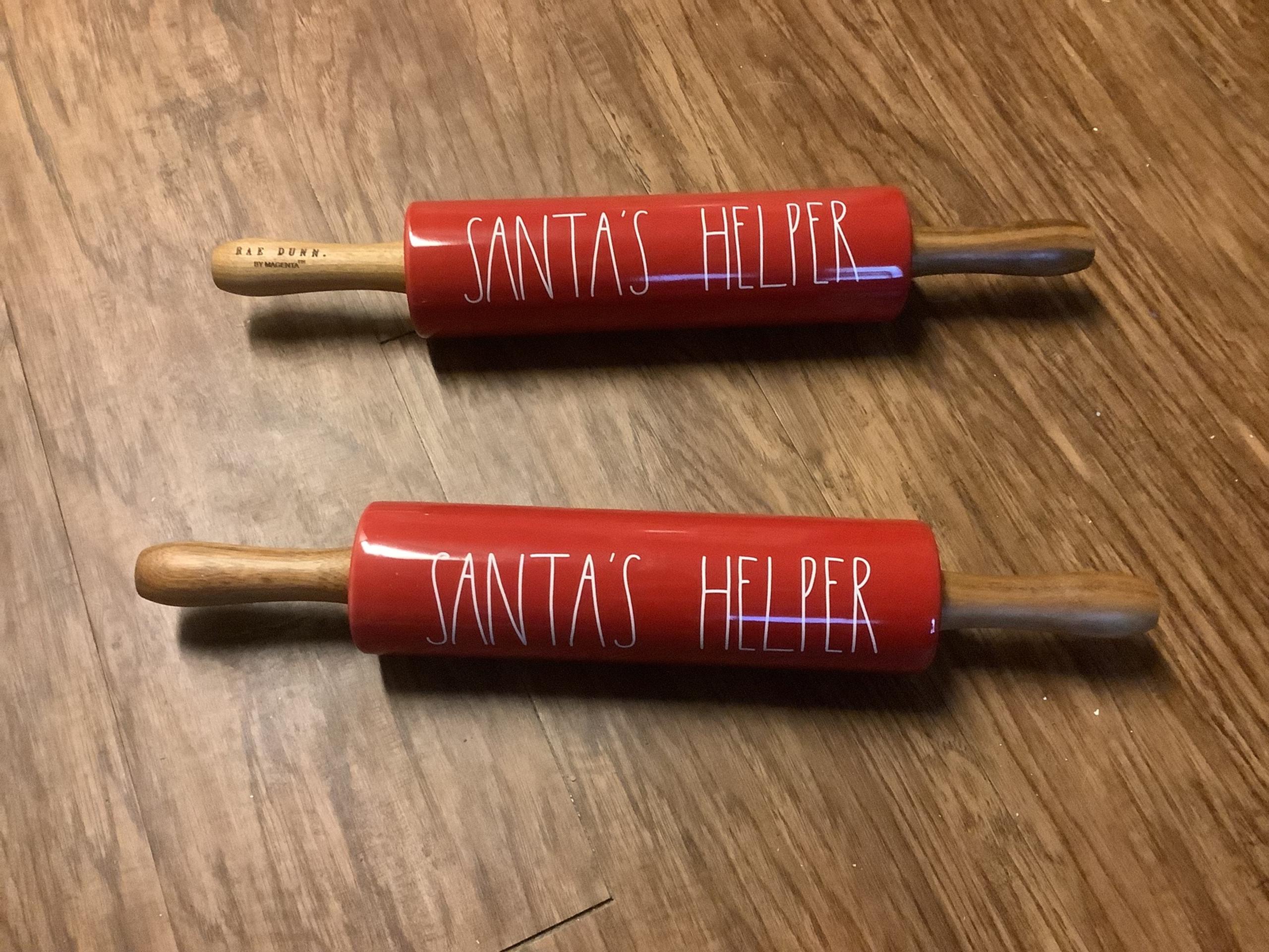 2 Rae Dunn Santa’s Helper Rolling Pins Red
