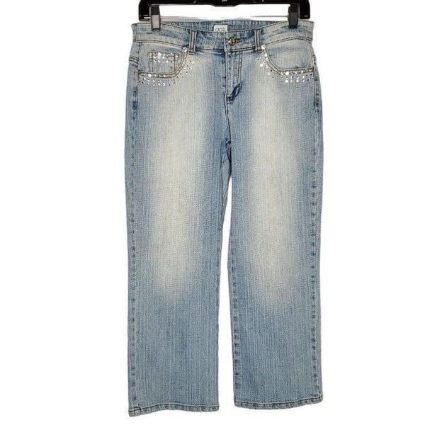 Vintage Cache Rhinestone Bling Denim Capris Sz 6