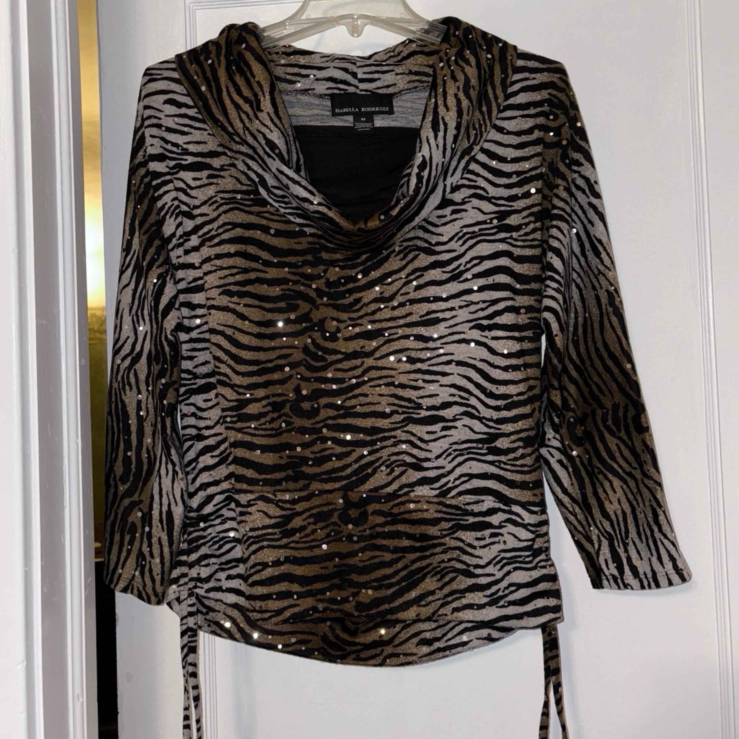 Zebra print sparkly longsleeve by Isabella Rodriguez mock neck size M