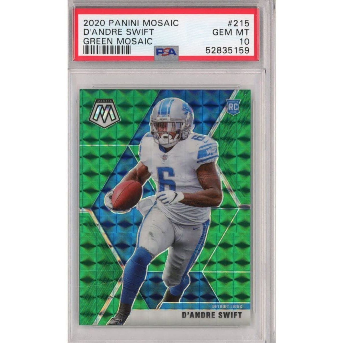 Graded 2020 Panini Mosaic D'Andre Swift #215 Green Rookie Card PSA 10