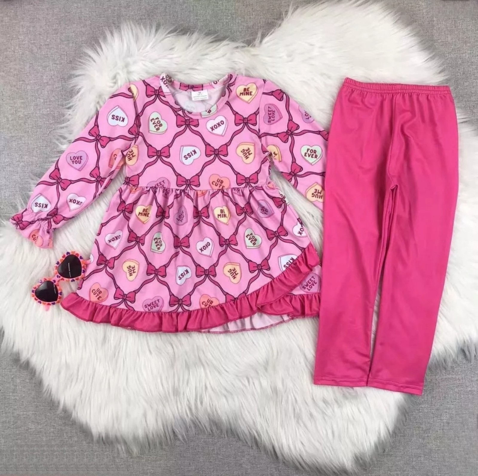 Valentine's Day Conversation Heart Tunic & Leggings Girls Outfit