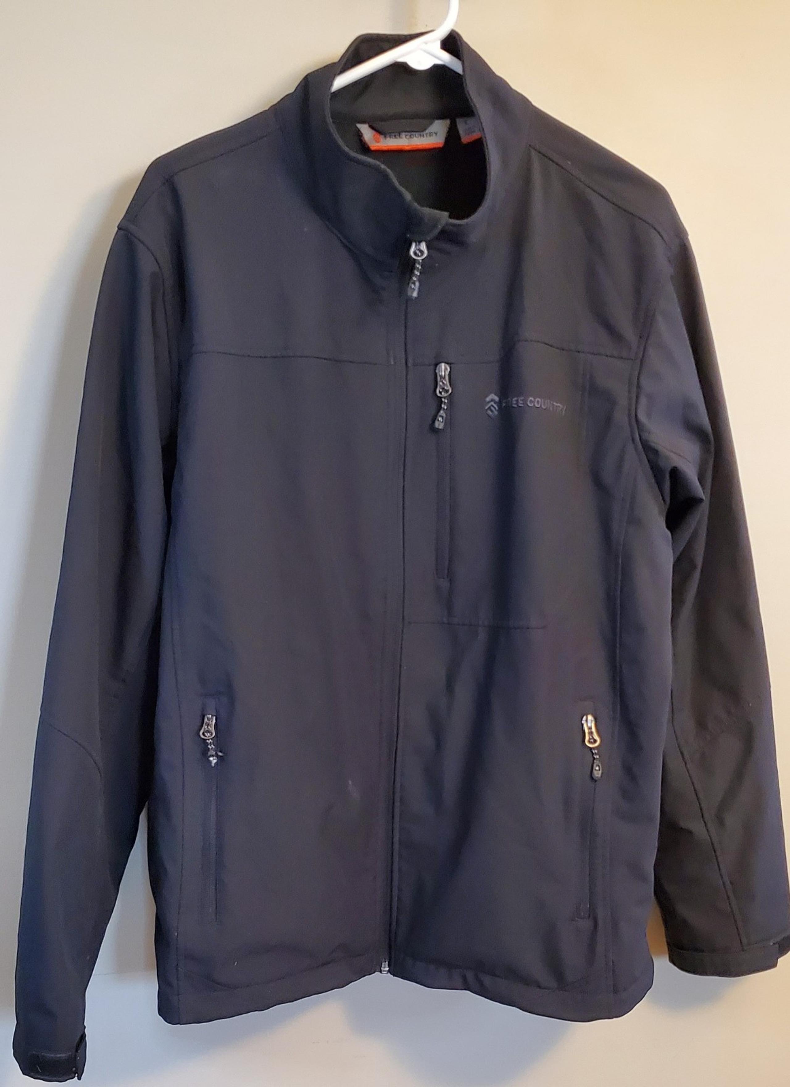 Free Country Men’s Soft Shell Jacket Black Size Large Full Zip Fleece Lined Coat