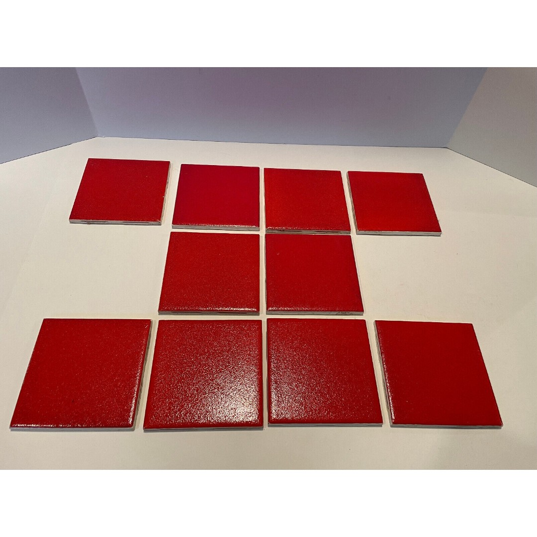 Red Crackle Glaze Ceramic Tile 4.25 inch Vintage MT