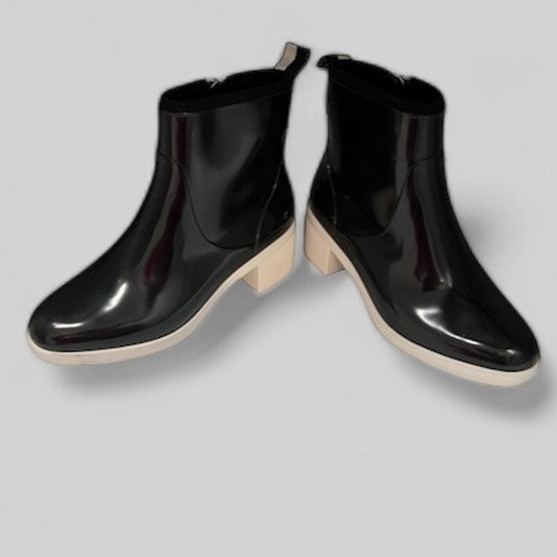 Kate Spade New York Womens Size 6 Puddle Rain Boots Black White 2.5 Heel NWOT