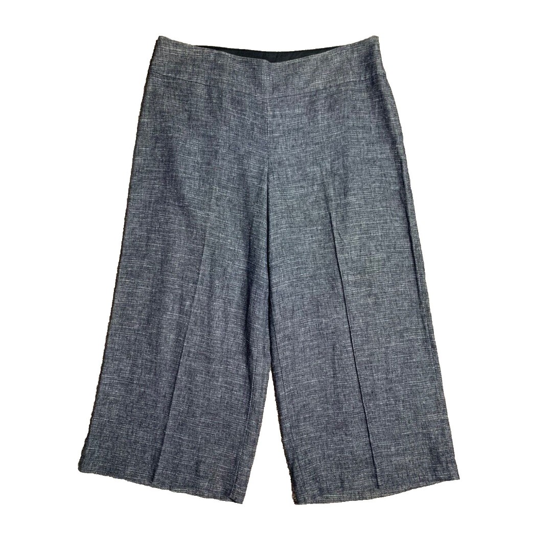 EILEEN FISHER Tweedy Hemp Cotton Wide-Leg Crop Pants Size 14 Gray Woven Side Zip