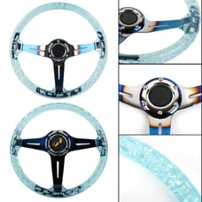 Universal 6-Hole 350mm Deep Dish Teal Crystal Bubble Neo Spoke Steering Wheel