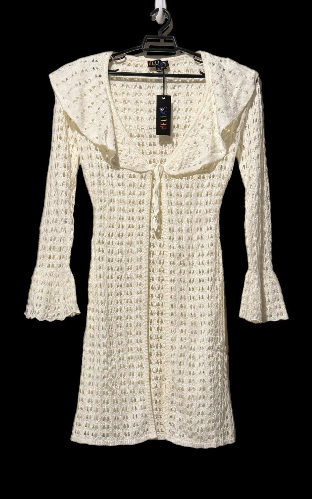 Dolls Kill Delia’s(H) Srsly Over It Crochet Cardigan Sz S White Bell Sleeves NWT