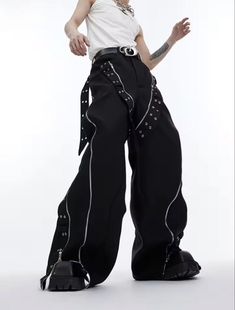 パンツ 2000s eantinent zip gimmick pants y2k Y2K Zip Gimmick Wide Pants Black