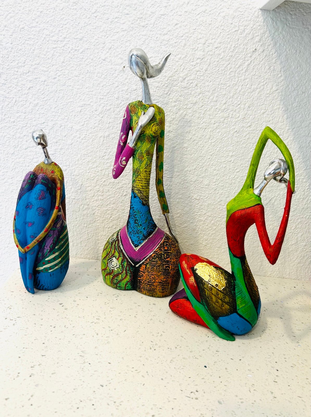 Set Of 3 Abstract Art Woman Sculptures Love Women Figures Yoga Caricature Statue