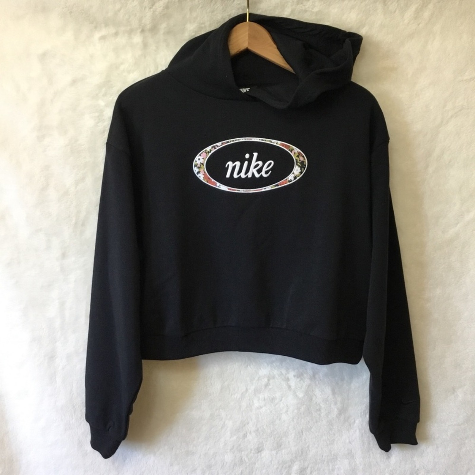 Nike Black Floral Logo Pullover Hoodie