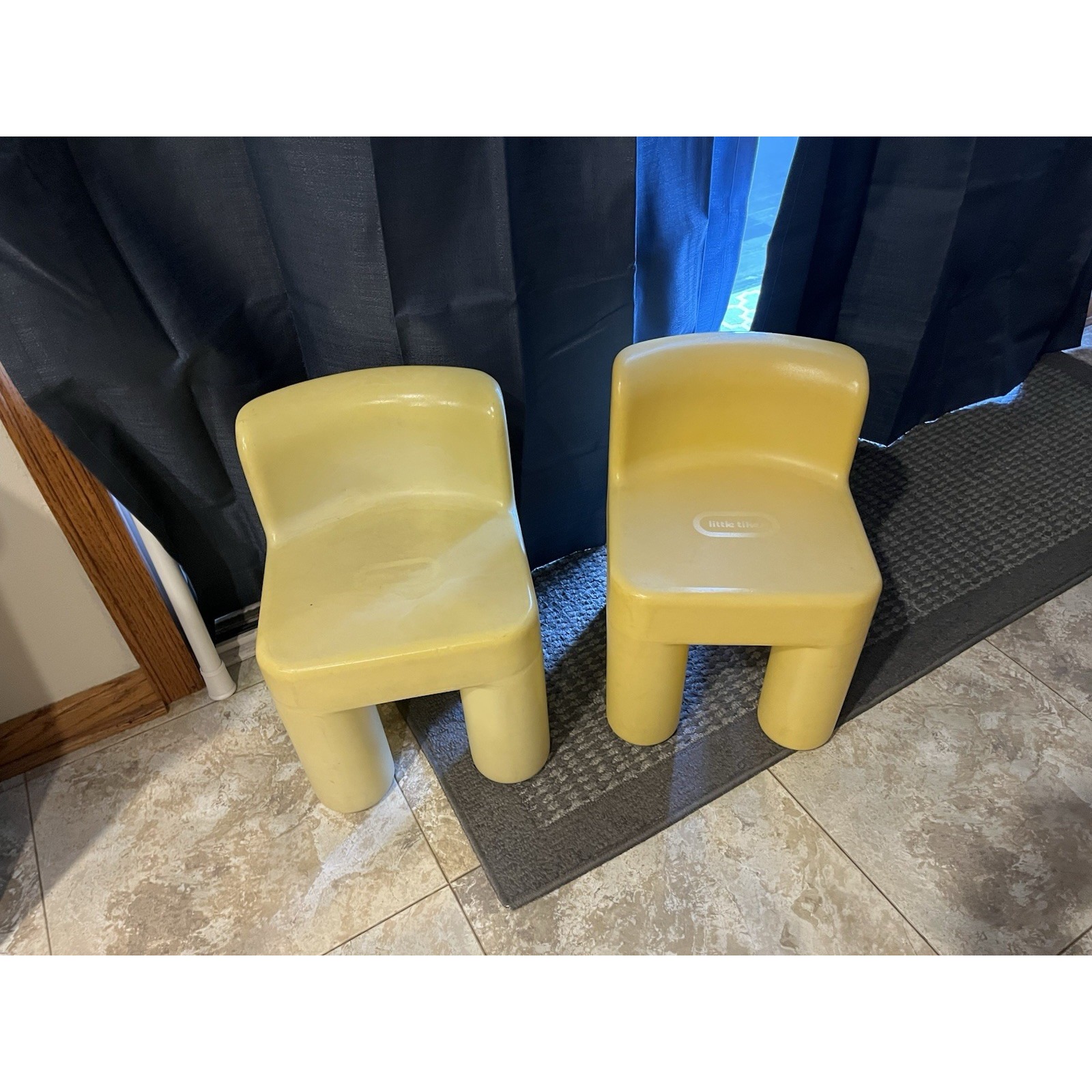 Vintage Little Tikes Lot of 2 CHILD SIZE Yellow Chunky Chairs Sturdy Plastic