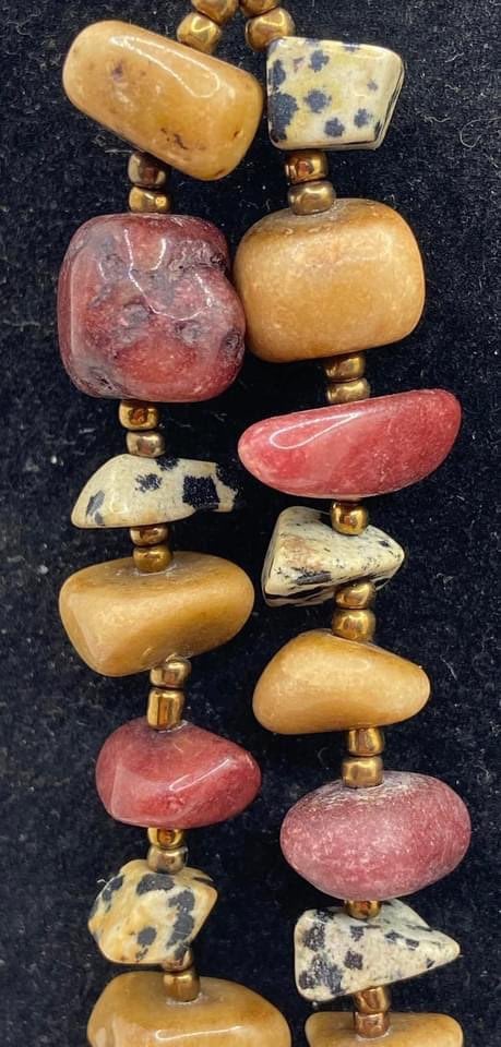 Vintage JS signed double strand chunky mooakite & Dalmatian jasper beaded gemsto