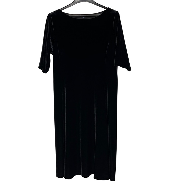 Lands' End Velvet Shift Dress Goth Grunge Witchy Minimalist Black Sz LG