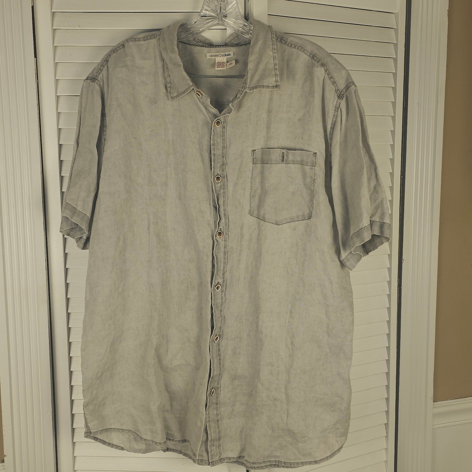 Carbon2Cobalt Mens Gray Short Sleeve Button Down Linen Shirt XL