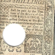 1780 Connecticut 10 Shillings bill XF Cancelled