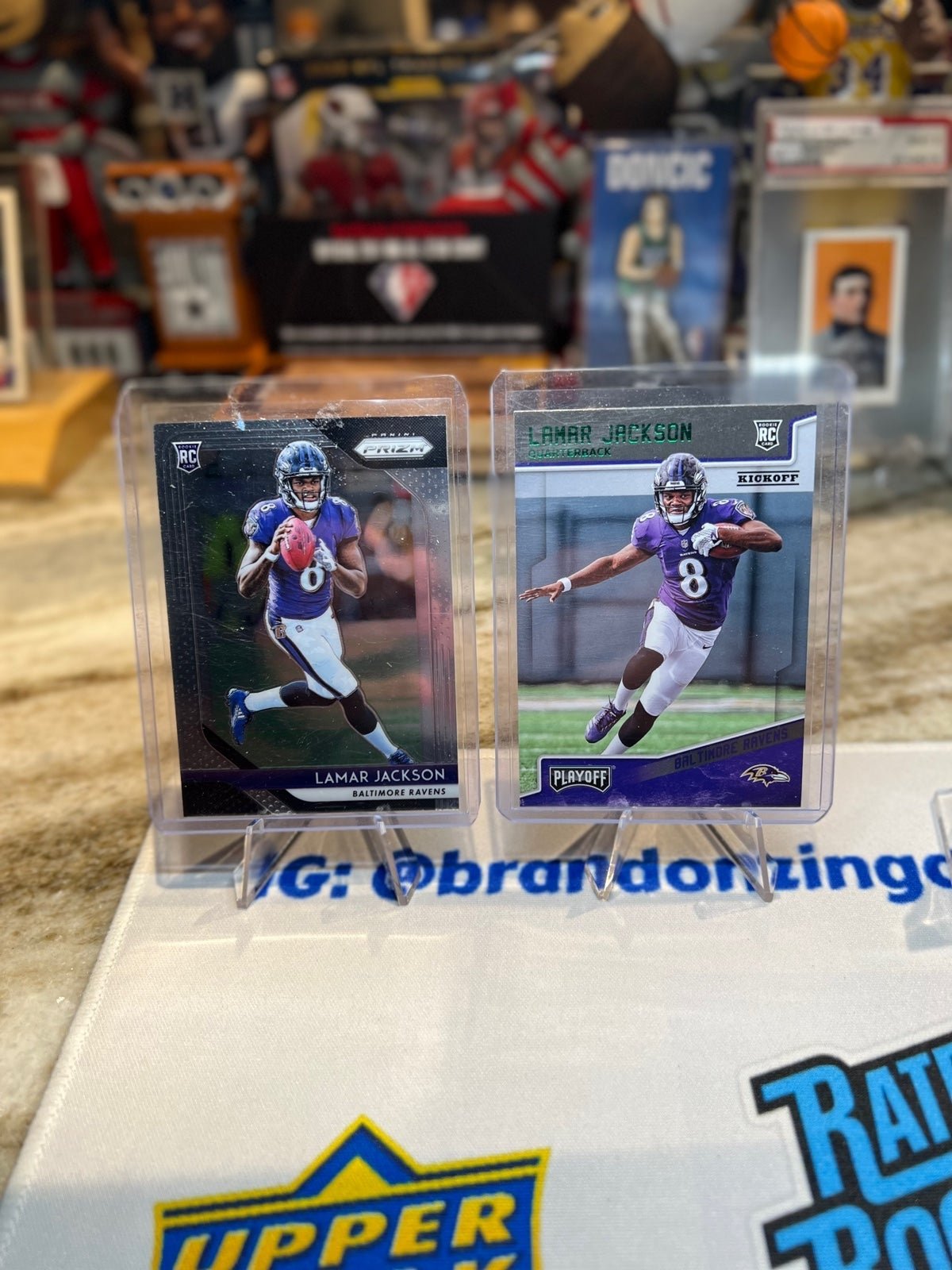 Lamar Jackson 2018 Prizm Rookie and Playoff Green Kickoff Parallel Rookie!