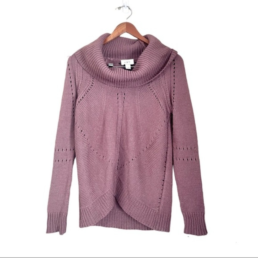 Ann Taylor LOFT Cowl Neck Sweater Brown Size Medium Mixed Knit Cozy Wool