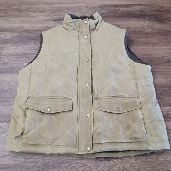 L.L.Bean Womens Upcountry Waxed Cotton Down Vest size L Tan Brown