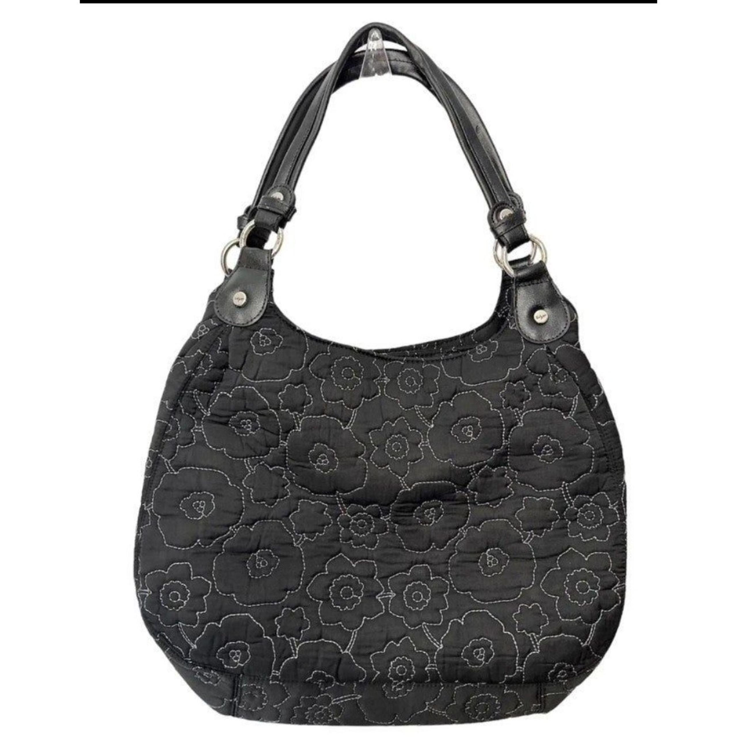 Thirty-One 5th Avenue Black Quilted Poppy Hobo Purse Shoulder Bag Black Floral