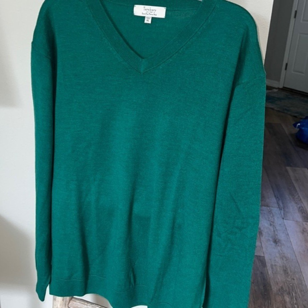 Turnbury Merino Wool Men's Green Vneck Pullover Sweater sz XL