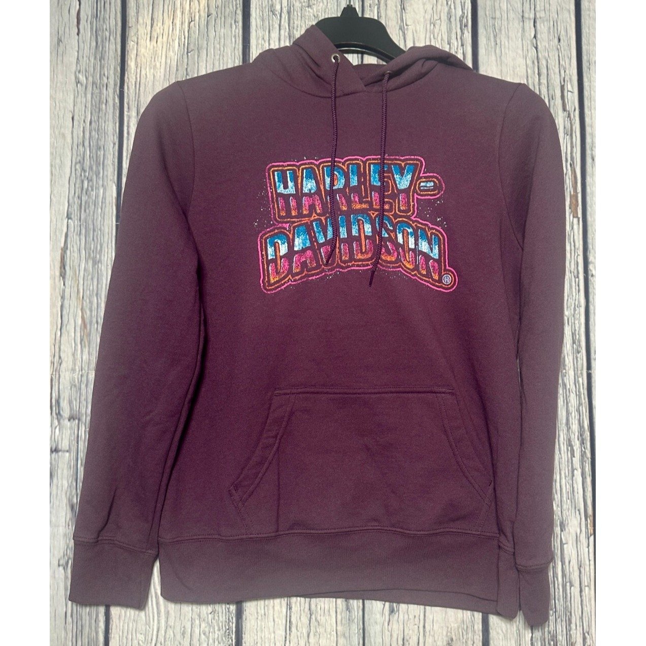 Harley Davidson Women's Large Pullover Hoodie Sweatshirt Purple Graffiti NEW