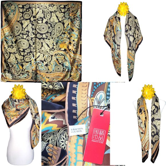 NWT Genuine 100% Mulberry Silk Satin Scarf 42 x42 Large Square Shawl 59891