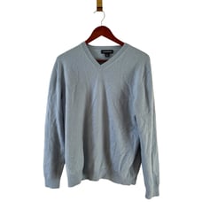 Lands End Cashmere V Neck Sweater Light Blue M