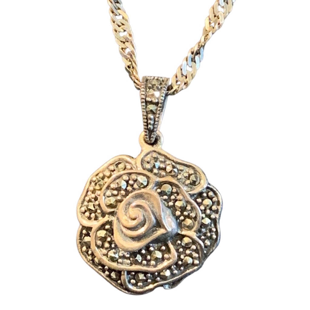 Sterling Marcasite Rose 18 Necklace Vintage