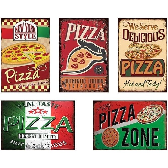 Retro Metal tin Sign Modern Retro Metal 5PCS Delicious Pizza Tin Signs for Shop