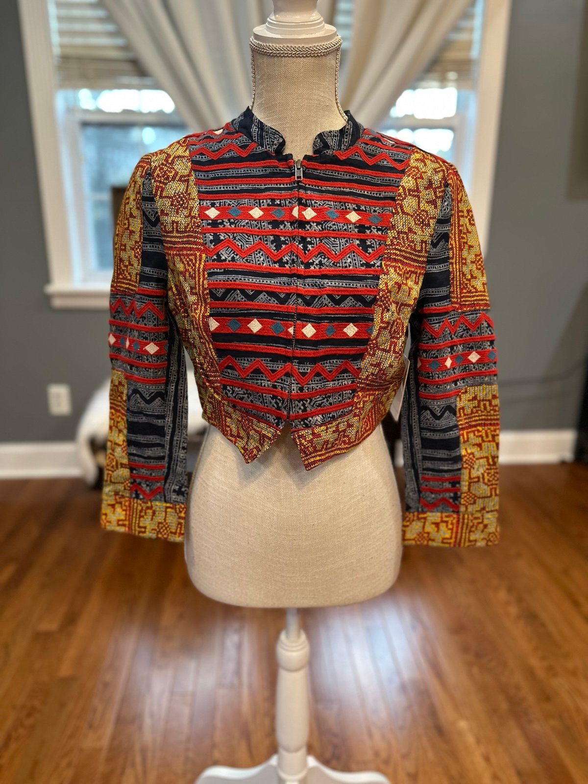 Free People multi- patterned embroidered cropped blazer