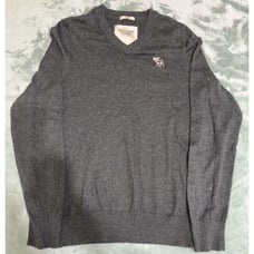 Abercrombie & Fitch Muscle Sweater Mens L Gray Wool Cotton V Neck Long Sleeve