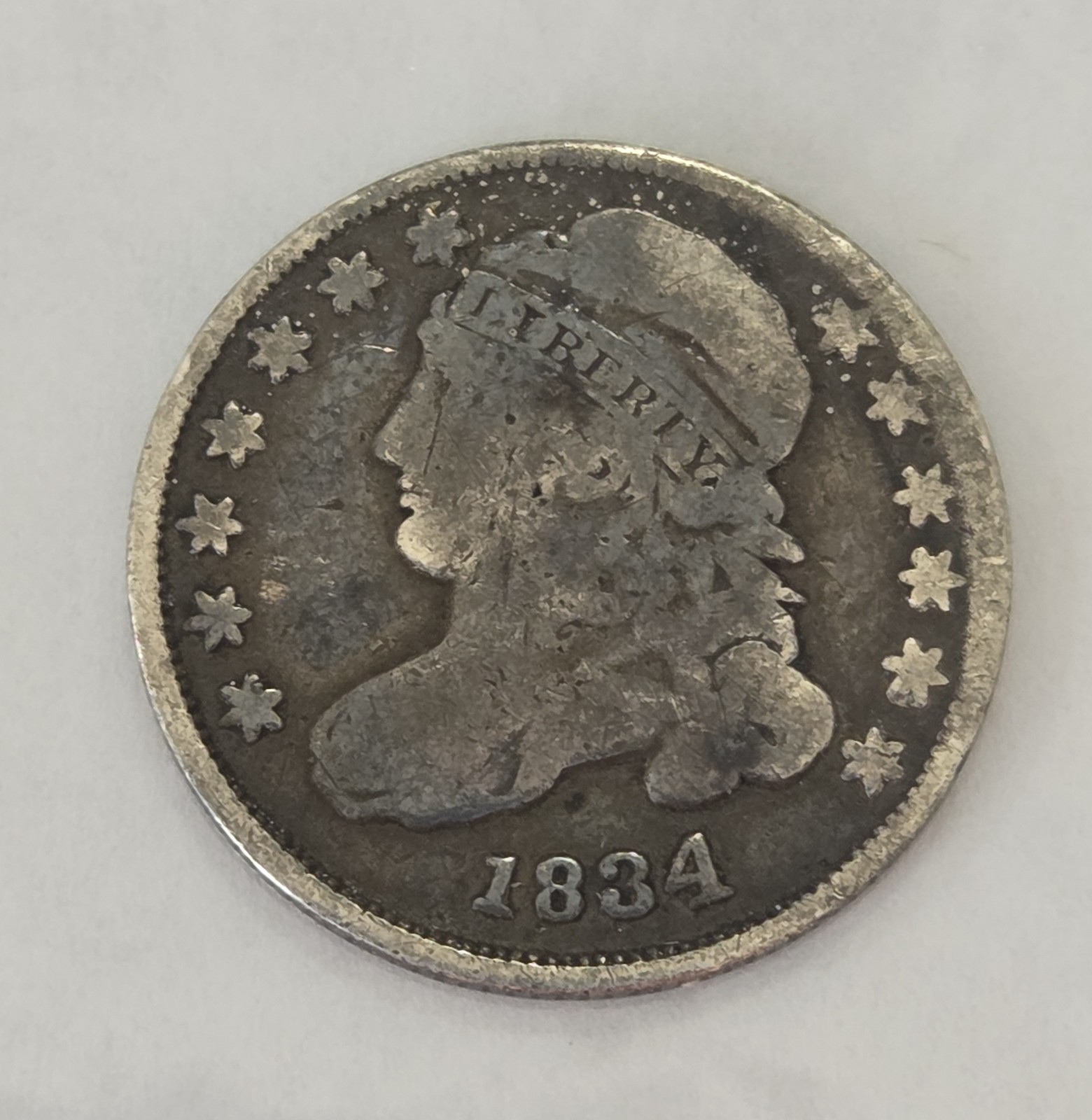 1834 large 4 caped bust dime Good/VG condition