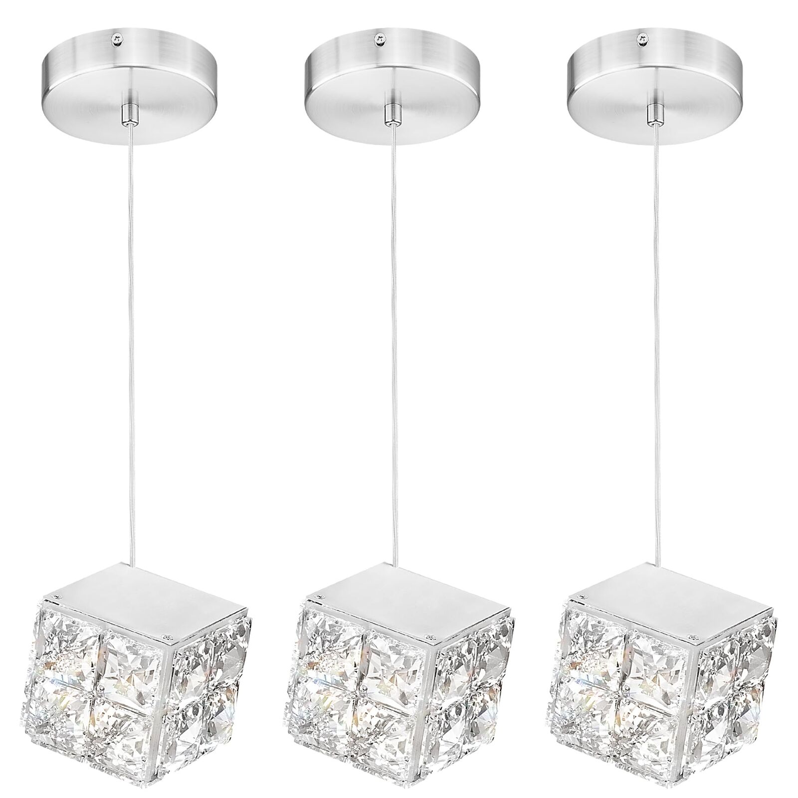 Ken & Ricky 3 Pack Modern Crystal Pendant Light, Industrial Kitchen Pendant