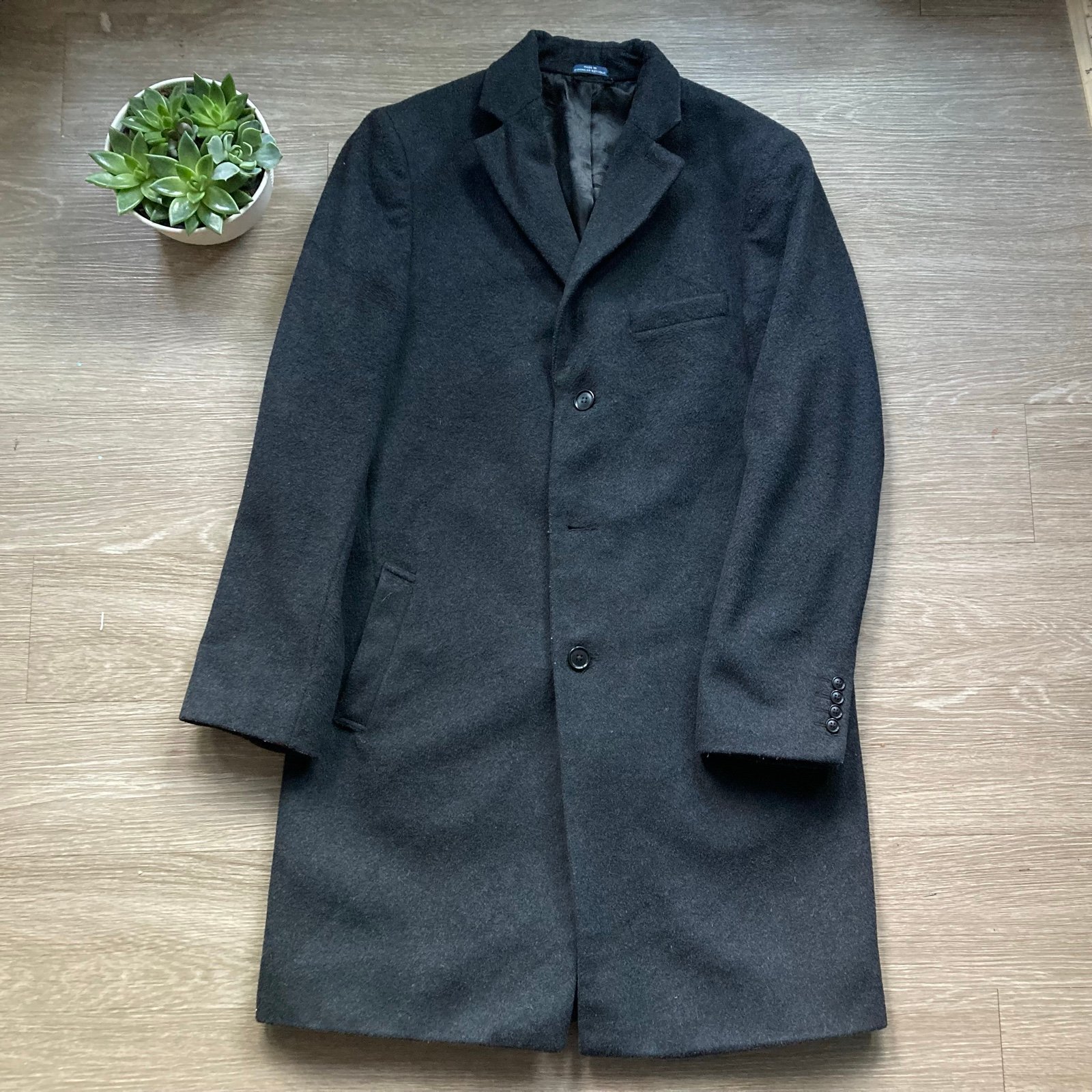 Men’s Stafford Lined Outdoor Wool Blazer Jacket Button Knee Length Black