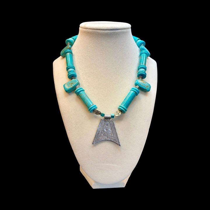Signed JBB Turquoise Necklace Sterling Silver Pendant -203