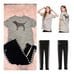 VS PINK checkered bling sequin dog lace tie legging pants campus tee shirt
