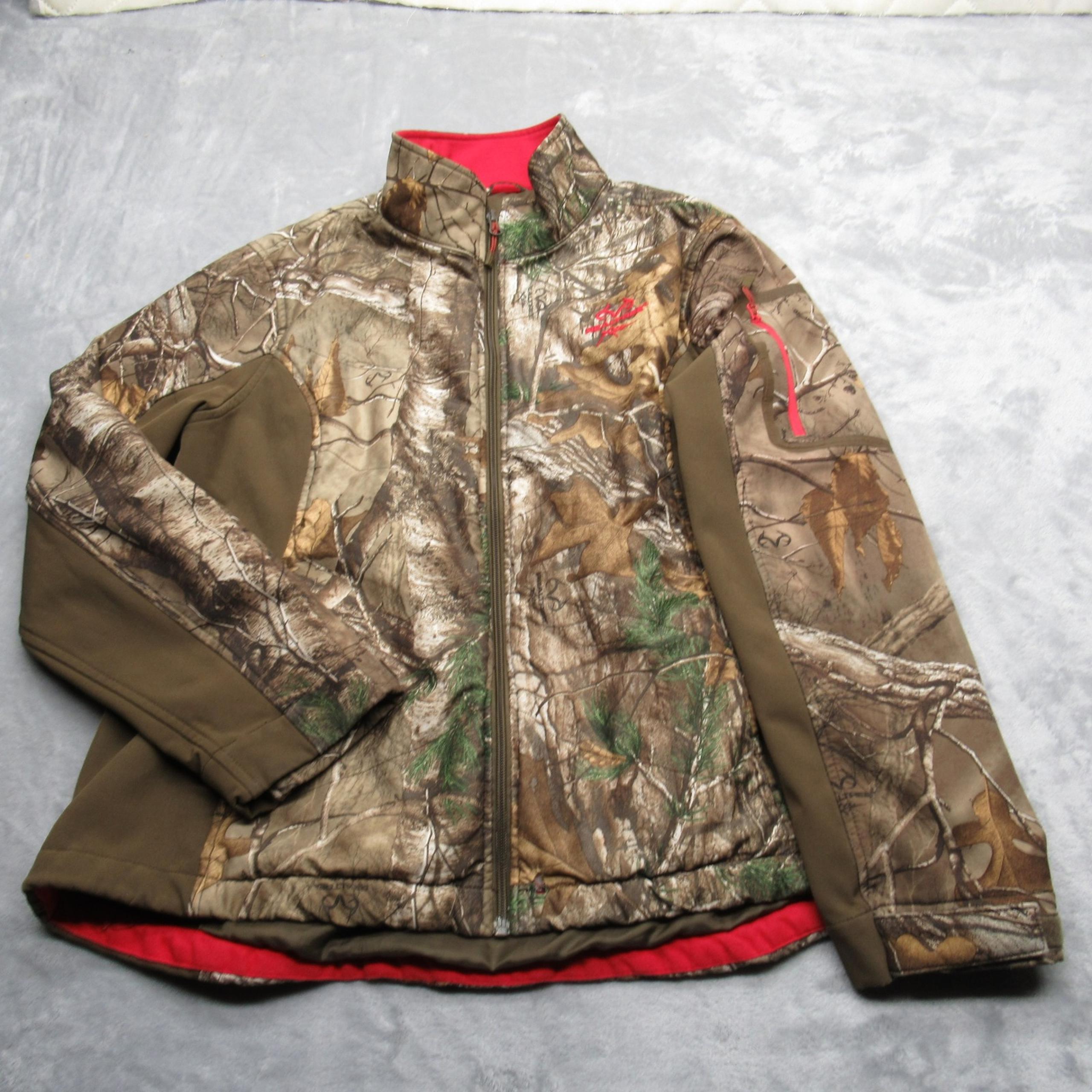 Realtree Jacket Womens XL Brown Camo Softshell Lined Pockets Full Zip Hunting