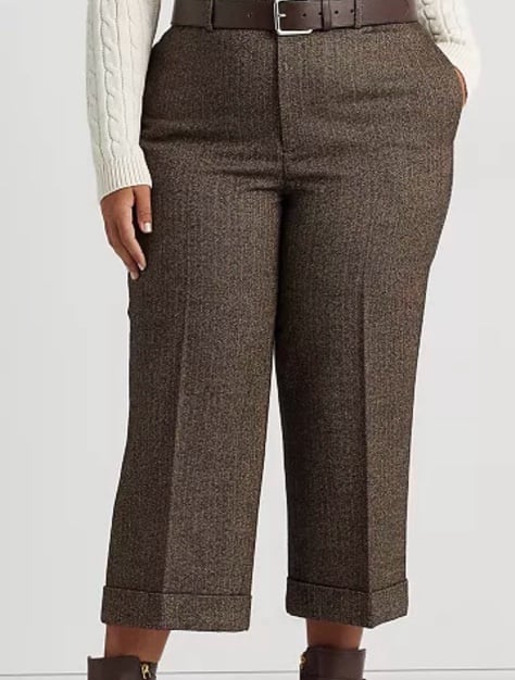 LAUREN RALPH LAUREN Plus-Size Herringbone Wide-Leg Cropped Pants Size 20W 195