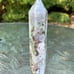 Green moss agate tower with druzy !