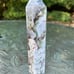 Green moss agate tower with druzy !