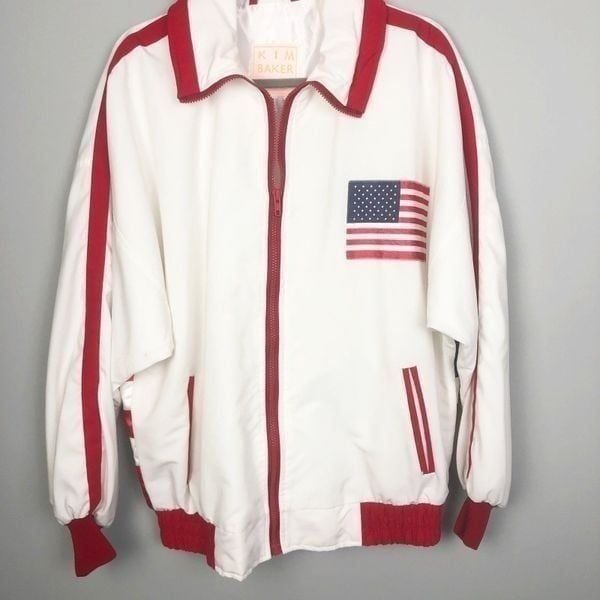 KIM BAKER DESIGN | Vintage USA Zip Front Jacket American Flag Unisex Size Medium